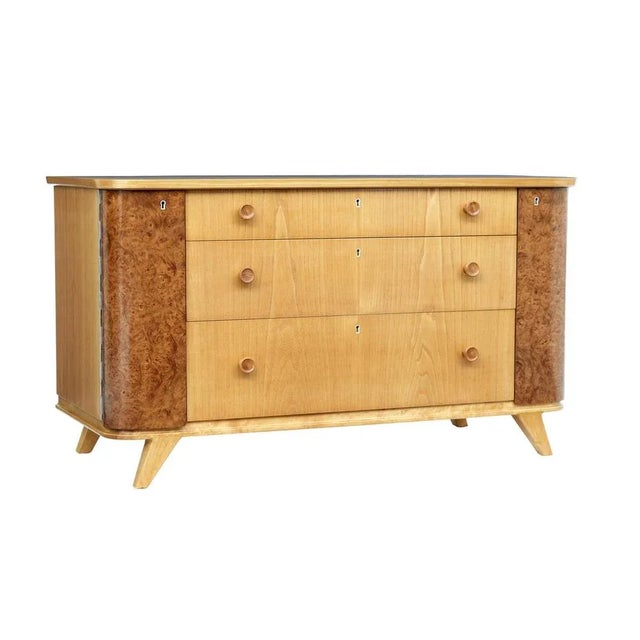 Mid 20th Century Swedish Elm and Burr Fitted Chest of Drawers For Sale - Image 10 of 12