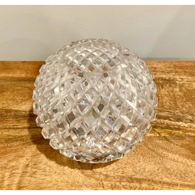 Heavy thick walled round clear crystal vase with a criss cross modern design Hand cut , mouth blown, possibly Czech or...