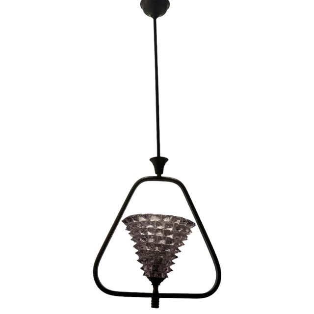 Vintage Lavender Rostrato Bronze Pendant in Murano Glass, 1960s For Sale