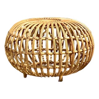 Vintage Italian Stick Rattan Ottoman After Albini For Sale