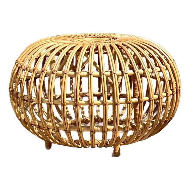 Vintage Italian Stick Rattan Ottoman After Albini For Sale