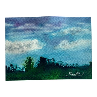 Signed Original Watercolor Landscape “Evening Clouds” For Sale