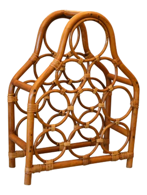 Boho Chic Bamboo and Rattan Nine Bottle Wine Rack, Wine Storage, Wine Basket
