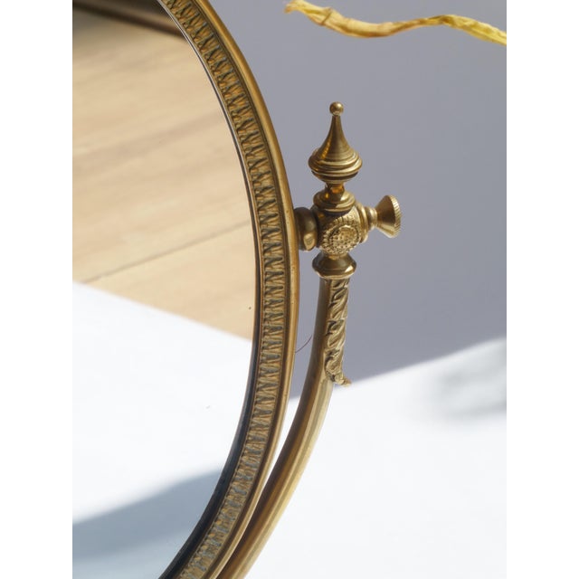 Mid-Century Modern Mid-Century Oval Ornate Brass Vanity Swivel Mirror, 1960s For Sale - Image 3 of 10