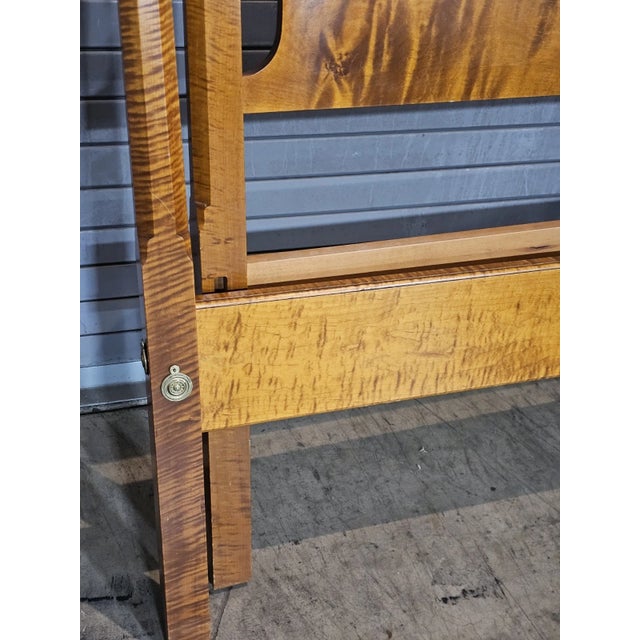Late 20th Century Benchmade Tiger Maple Queen Size Pencil Post Canopy Carved Bed For Sale In Cleveland - Image 6 of 10