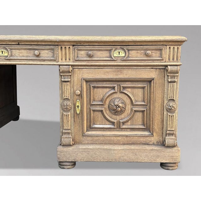 Mid 19th Century Large Antique French Oak Partners Desk, 1860 For Sale - Image 5 of 11