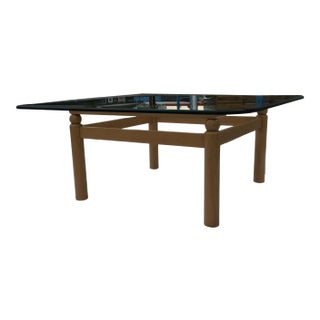 Late 20th Century Contemporary Ethan Allen Birch Base Thick Glass Top Coffee Table For Sale