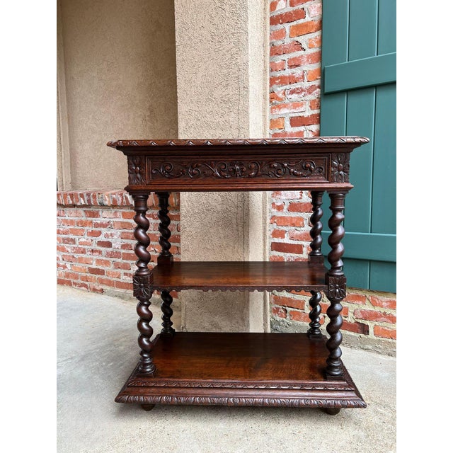 Antique English Server Console Table Jacobean Carved Oak Barley Twist C1900 For Sale - Image 14 of 18