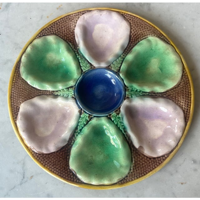 Late 19th Century 19th Century English Majolica Oyster Plate For Sale - Image 5 of 9