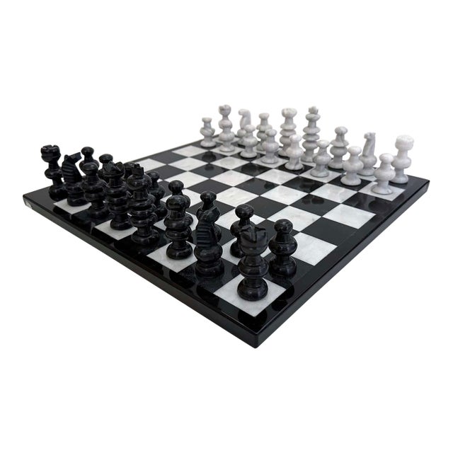 1980s Marble Chess Game Board and Pieces For Sale
