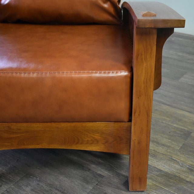 Crafters and Weavers Craftsman / Mission Leather and Oak Morris Chair Russet Brown Leather (Rb2) For Sale - Image 4 of 5