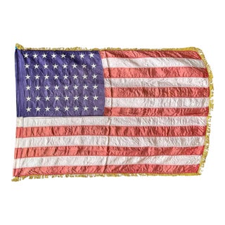 Vintage American Flag With Gold Fringe 48 Stars For Sale