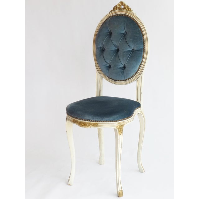 Vintage French Louis XV Style Wooden Chair with Blue Velvet, 1960s For Sale - Image 4 of 9