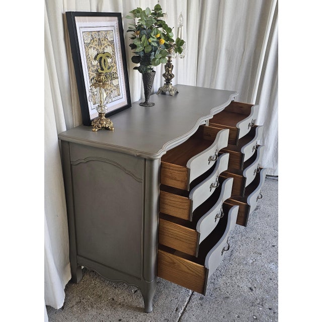 Vintage Dixie Double Dresser, Parisian Gray Dresser, Circa 1950's For Sale - Image 10 of 12