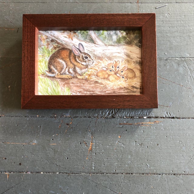 2020s Contemporary Rabbits Small Watercolor Painting Signed Framed For Sale - Image 5 of 5