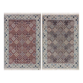 Hand-Knotted Wool and Silk Nain Rugs, Set of 2 For Sale