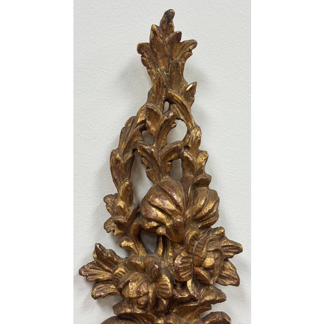 Mid 20th Century Vintage Italian Giltwood Floral Motif Wall Sconce For Sale - Image 5 of 8
