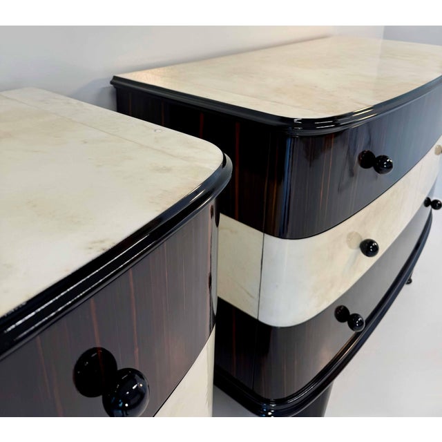 Twin Parchment and Exotic Wood Dressers, 1940s, Set of 2 For Sale - Image 14 of 17