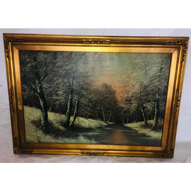 A very beautiful vintage oil on canvas painting of a Wintry landscape by American artist Ira Remsen 1846-1927. A great art...