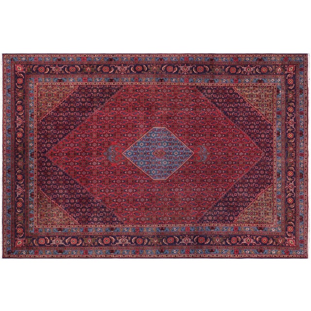 Vintage Retro Tabriz Red/Blue Wool Rug - 9'7'' X 12'6'' For Sale - Image 9 of 10