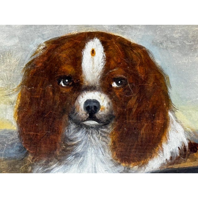 British Blenheim and Prince Charles Tricolour Spaniels Victorian Dogs Oil Portrait in a Wooded Country Landscapen in the Manner of John Dalby of York For Sale - Image 6 of 18
