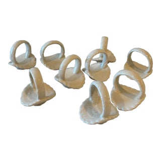 Set of 9 Vintage White Ceramic Basket Napkin Rings For Sale