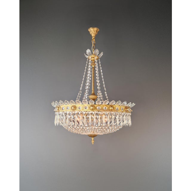 Antique Oval Empire Style Crystal Chandelier Brass Neoclassical Light Restored For Sale - Image 11 of 15