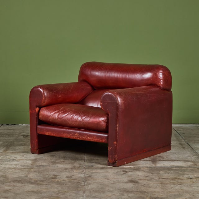 Postmodern leather club chair by Poltrona Frau, c.1980's, Italy. The chair features the original oxblood colored leather...