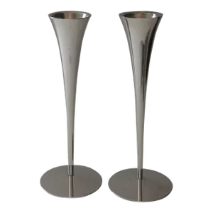 Vintage German Modernist Stainless Steel Candle Holders by Arthur Salm Solingen - Set of 2