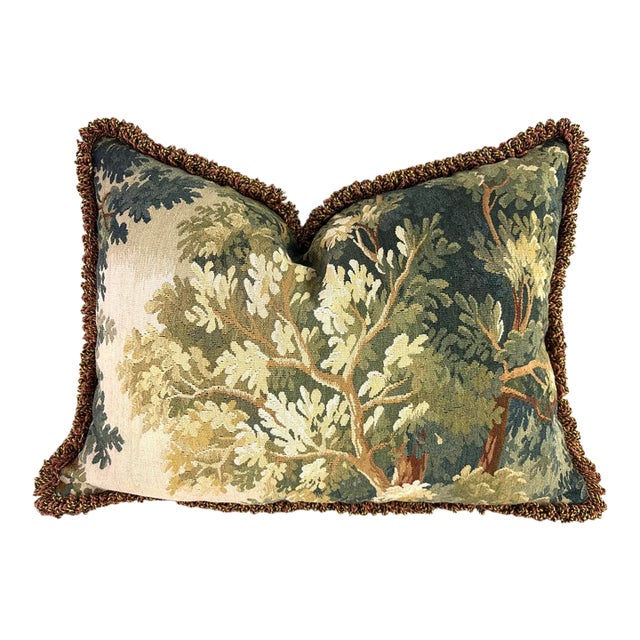 Vintage Hand Woven Aubusson Tapestry Pillow For Sale
