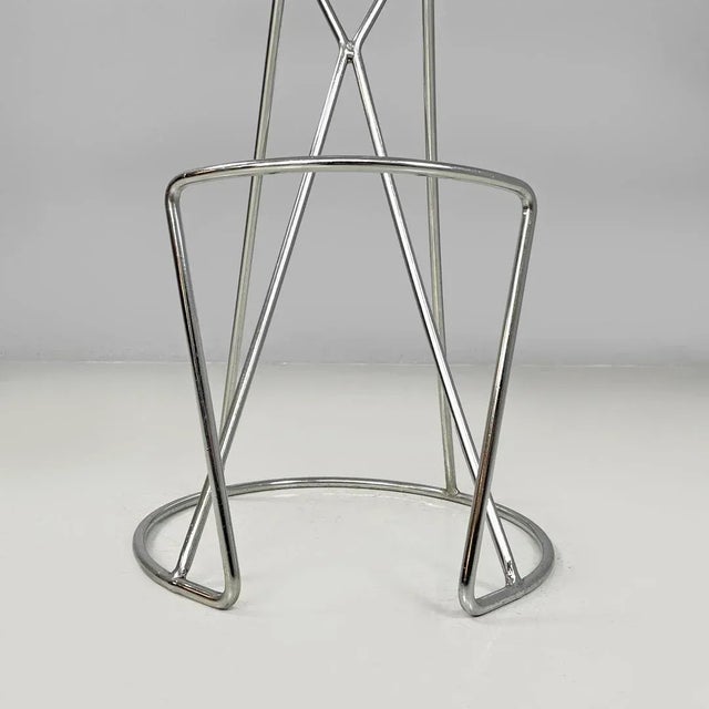 Postmodern Italian Chromed Metal Round Base Stool with Footrest For Sale - Image 17 of 18