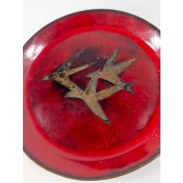 Mid 20th Century Mid-Century Modern Abstract Enamel Bronze Catchall Dish With Birds For Sale - Image 5 of 8