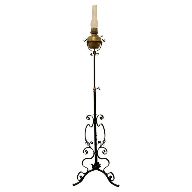 Metal Arts and Crafts Wrought Iron Oil Floor Lamp, 1880s For Sale - Image 7 of 7