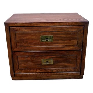 Henredon Style Mid-Century Modern Campaign Oak Nightstand, Circa 1970s For Sale