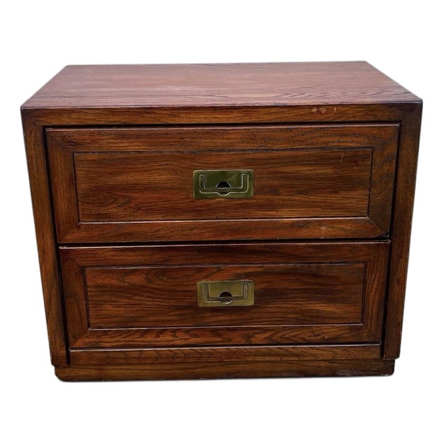 Henredon Style Mid-Century Modern Campaign Oak Nightstand, Circa 1970s For Sale