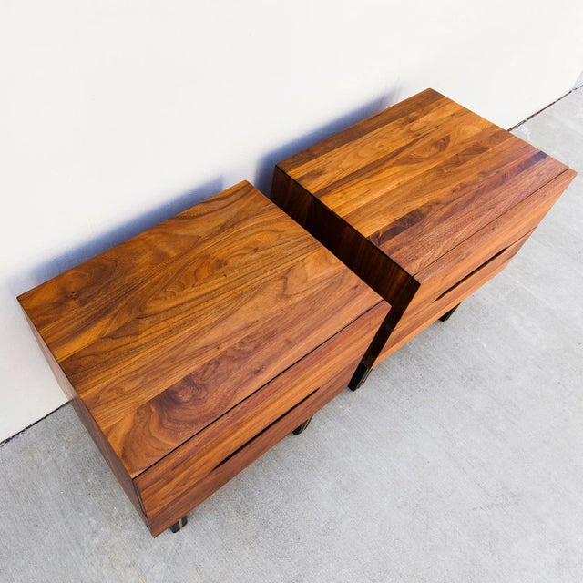 Auburn 1960s Solid Walnut Two Drawer Nightstands With Sculpted Pulls - Set of 2 For Sale - Image 8 of 12
