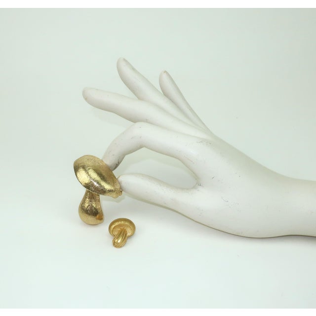 Pair of Gold Plated Mushroom Brooches Including Trifari, 1960's For Sale - Image 9 of 10