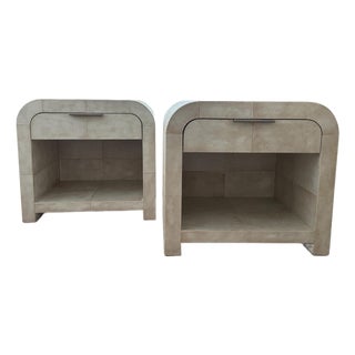 Restoration Hardware Lucien Parchment Nightstands – Pair For Sale