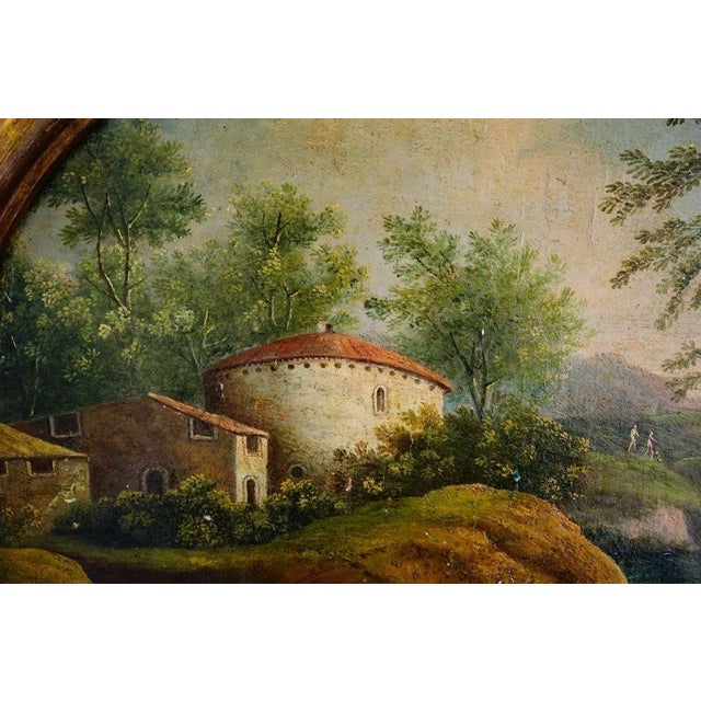 Lake Landscape, 18th Century, Oil Painting on Circular Panel, Framed For Sale - Image 4 of 14