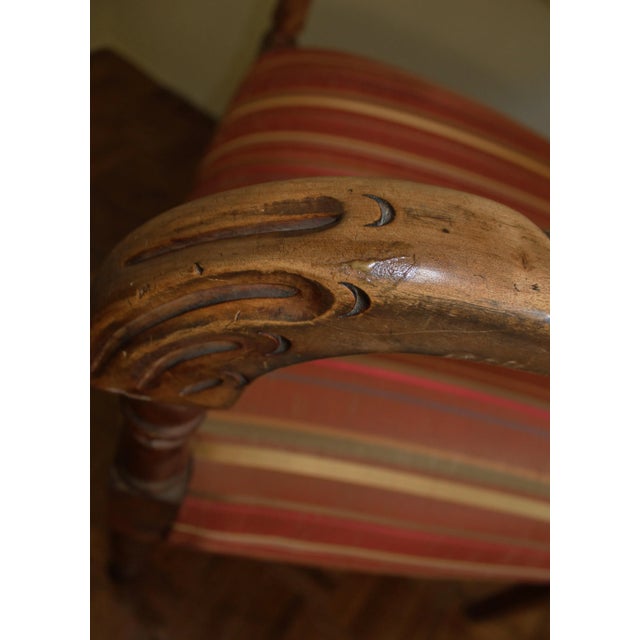 Taffeta & Silk Striped Carved Details Arm Chair For Sale - Image 4 of 7