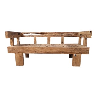 Large Rustic Indonesian Reclaimed Teak Bench For Sale