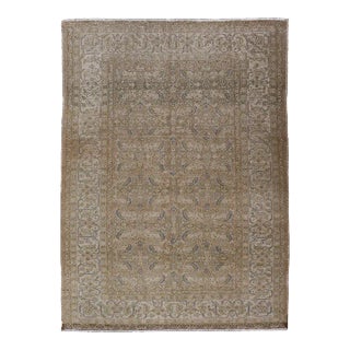 Antique Persian Tabriz Rug in Wool With Floral Design in Blue, Tan, Taupe, Cream For Sale