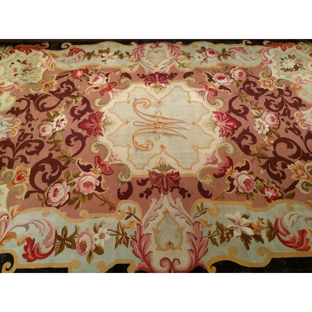 Antique French Aubusson Rug, Handwoven Wool, Floral Design, Powdered-Blue & Rose, 9' X 14' For Sale - Image 10 of 13