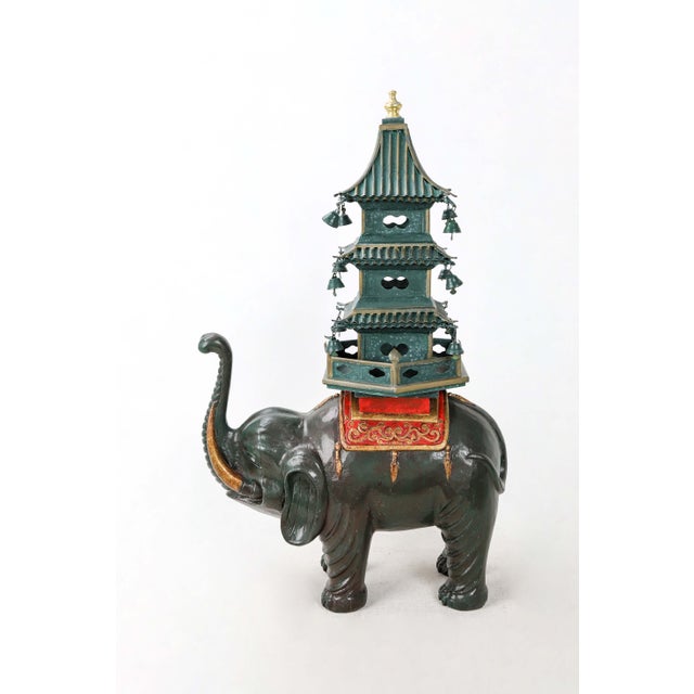 Dark Green Elephant Carrying Pagoda Sculpture For Sale - Image 10 of 10