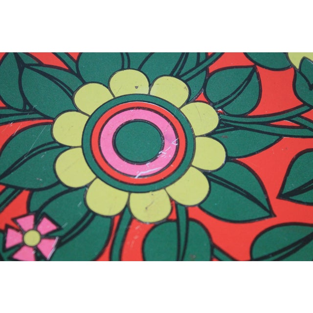 1970s Vintage 1970s Round Red Metal Serving Tray Featuring a Bright "Flower Power" Floral Pattern For Sale - Image 5 of 9