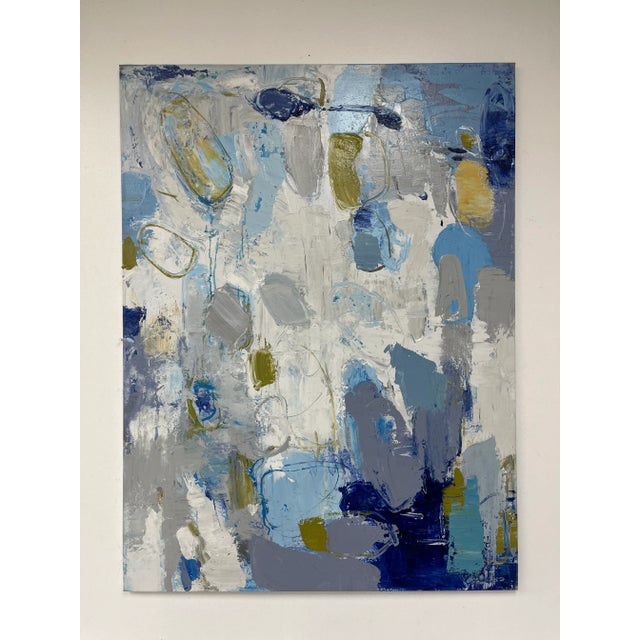 A dynamic contemporary abstract oil painting on canvas, featuring layered brushstrokes and organic shapes in tones of...