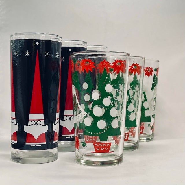 Mid 20th Century Vintage Christmas Glasses- Set of Six For Sale - Image 5 of 9