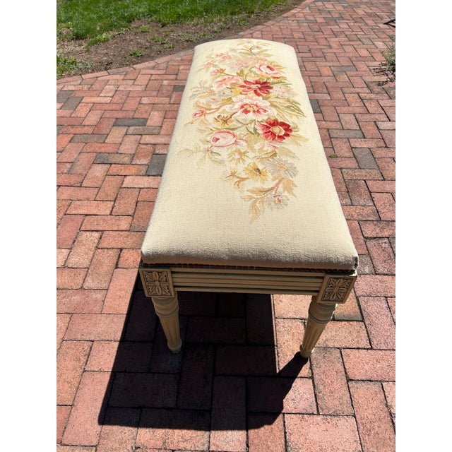 Rectangular Vintage Bench With Tapestry Top For Sale - Image 10 of 12