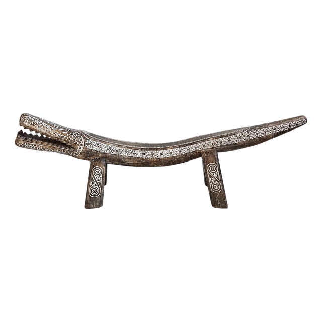 Wood Carved Crocodile Log Bench For Sale