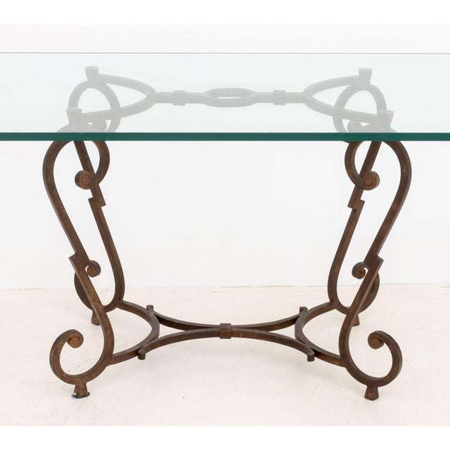 Mid-Century Modern Glass Top Wrought Iron Dining Table For Sale - Image 4 of 9